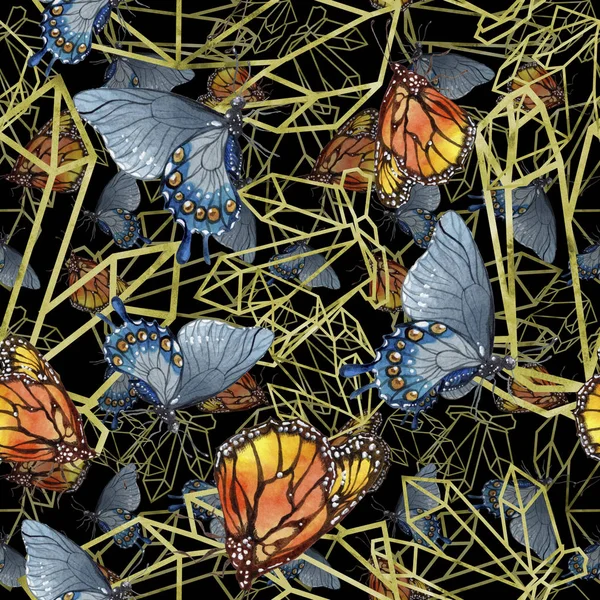 Papillons Exotiques Insectes Sauvages Dans Style Aquarelle Modèle Fond Sans — Photo