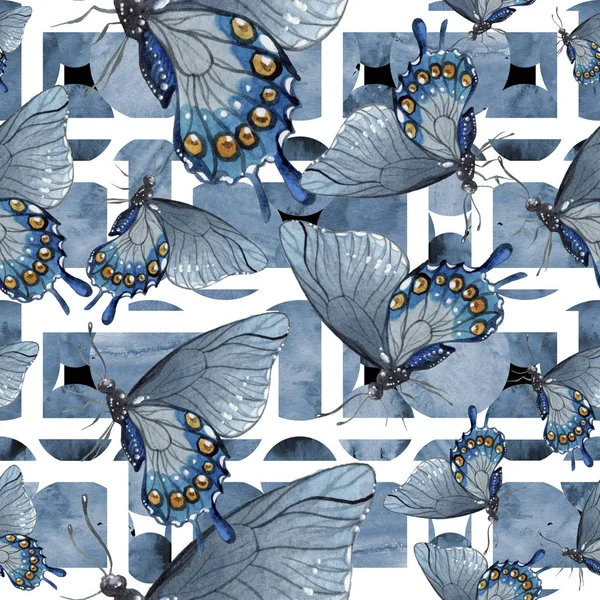 Экзотические Бабочки Дикие Насекомые Акварельном Стиле Бесшовный Рисунок Фона Ткань — стоковое фото