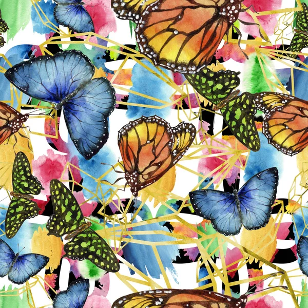 Papillons Exotiques Insectes Sauvages Dans Style Aquarelle Modèle Fond Sans — Photo