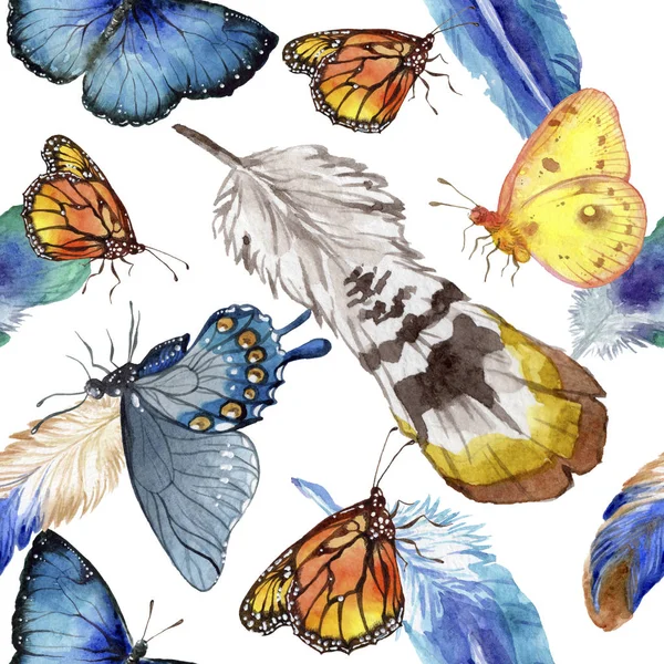 Exotic Butterflies Wild Insect Watercolor Style Seamless Background Pattern Fabric — Stock Photo, Image