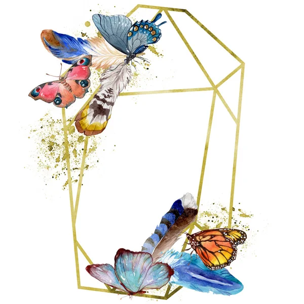 Exotische Schmetterlinge Wildes Insekt Aquarell Stil Rahmen Bordüre Ornament Quadrat — Stockfoto