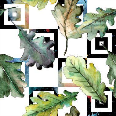 Sonbahar yeşil meşe yaprağı. Yaprak bitki botanik bahçe çiçek yaprakları. Sorunsuz arka plan deseni.