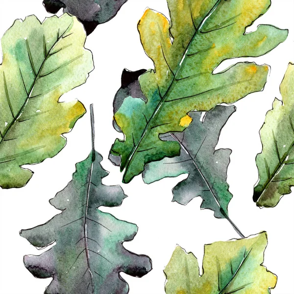 Podzimní zelený dubový list. Listy rostlin Botanická zahrada květinové listy. Vzor bezešvé pozadí. — Stock fotografie