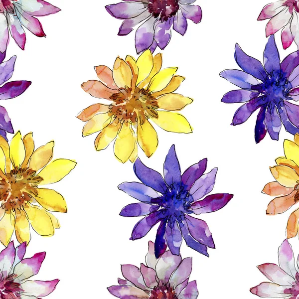 Sulu Boya Renkli Güller Çiçek Botanik Çiçek Sorunsuz Arka Plan — Stok fotoğraf
