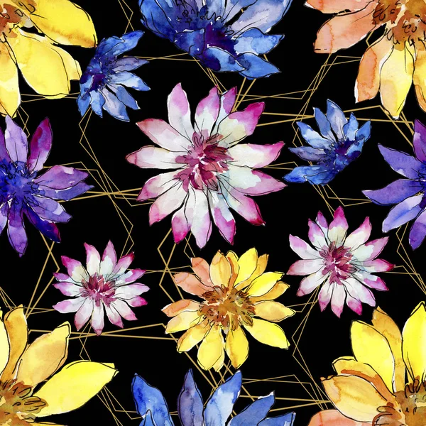 Květinový Akvarel Barevné Africká Sedmikráska Květinové Botanické Květin Vzor Bezešvé — Stock fotografie