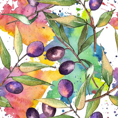 Zeytin ağacı suluboya tarzında. Sorunsuz arka plan deseni. Kumaş duvar kağıdı yazdırma doku. Bitki tam adı: zeytin. Arka plan, doku, sarıcı desen için Aquarelle zeytin ağacı.