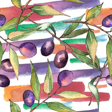 Zeytin ağacı suluboya tarzında. Sorunsuz arka plan deseni. Kumaş duvar kağıdı yazdırma doku. Bitki tam adı: zeytin. Arka plan, doku, sarıcı desen için Aquarelle zeytin ağacı.