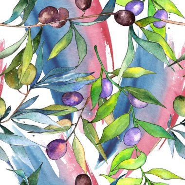 Zeytin ağacı suluboya tarzında. Sorunsuz arka plan deseni. Kumaş duvar kağıdı yazdırma doku. Bitki tam adı: zeytin. Arka plan, doku, sarıcı desen için Aquarelle zeytin ağacı.