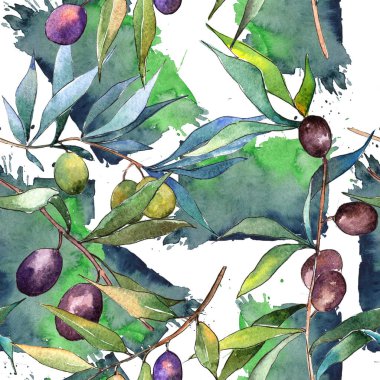 Zeytin ağacı suluboya tarzında. Sorunsuz arka plan deseni. Kumaş duvar kağıdı yazdırma doku. Bitki tam adı: zeytin. Arka plan, doku, sarıcı desen için Aquarelle zeytin ağacı.