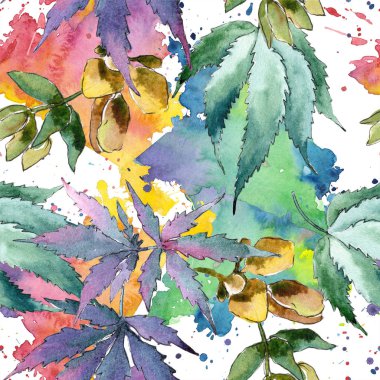 Sulu boya yeşil esrar bırakır. Yaprak bitki botanik bahçe çiçek yaprakları. Sorunsuz arka plan deseni. Kumaş duvar kağıdı yazdırma doku. Aquarelle yaprak için arka plan, doku, sarıcı desen.