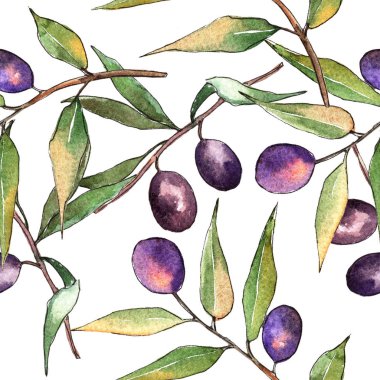 Zeytin ağacı suluboya tarzında. Sorunsuz arka plan deseni. Kumaş duvar kağıdı yazdırma doku. Bitki tam adı: zeytin. Arka plan, doku, sarıcı desen için Aquarelle zeytin ağacı.