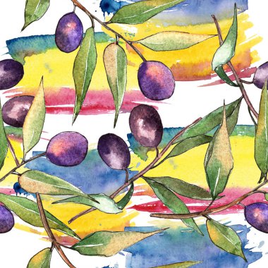 Zeytin ağacı suluboya tarzında. Sorunsuz arka plan deseni. Kumaş duvar kağıdı yazdırma doku. Bitki tam adı: zeytin. Arka plan, doku, sarıcı desen için Aquarelle zeytin ağacı.