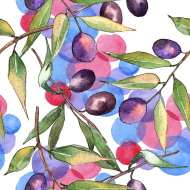 Zeytin ağacı suluboya tarzında. Sorunsuz arka plan deseni. Kumaş duvar kağıdı yazdırma doku. Bitki tam adı: zeytin. Arka plan, doku, sarıcı desen için Aquarelle zeytin ağacı.