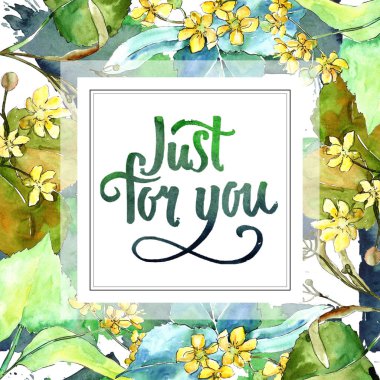 Suluboya linden yeşil yaprakları. Yaprak bitki botanik bahçe çiçek yaprakları. Çerçeve kenarlığı süsleme Meydanı. Aquarelle yaprak için arka plan, doku, sarıcı desen, çerçeve veya kenarlık.