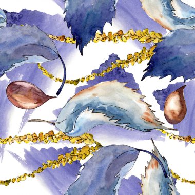 Tatlı kestane bırakır. Yaprak bitki botanik bahçe çiçek yaprakları. Sorunsuz arka plan deseni. Kumaş duvar kağıdı yazdırma doku. Aquarelle yaprak için arka plan, doku, sarıcı desen.