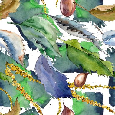 Tatlı kestane bırakır. Yaprak bitki botanik bahçe çiçek yaprakları. Sorunsuz arka plan deseni. Kumaş duvar kağıdı yazdırma doku. Aquarelle yaprak için arka plan, doku, sarıcı desen.