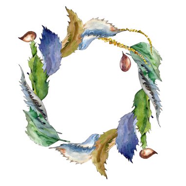 Tatlı kestane bırakır. Yaprak bitki botanik bahçe çiçek yaprakları. Çerçeve kenarlığı süsleme Meydanı. Aquarelle yaprak için arka plan, doku, sarıcı desen, çerçeve veya kenarlık.