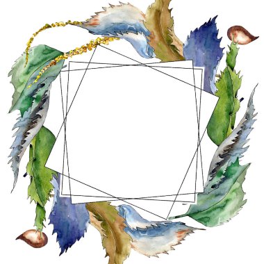 Tatlı kestane bırakır. Yaprak bitki botanik bahçe çiçek yaprakları. Çerçeve kenarlığı süsleme Meydanı. Aquarelle yaprak için arka plan, doku, sarıcı desen, çerçeve veya kenarlık.