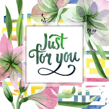 Sulu boya pembe amarylis çiçek. Botanik çiçek. Çerçeve kenarlığı süsleme Meydanı. Arka plan, doku, sarıcı desen, çerçeve veya kenarlık için Aquarelle kır çiçeği.