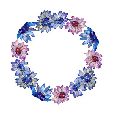 Sulu boya renkli güller çiçek. Botanik çiçek. Çerçeve kenarlığı süsleme Meydanı. Arka plan, doku, sarıcı desen, çerçeve veya kenarlık için Aquarelle kır çiçeği.