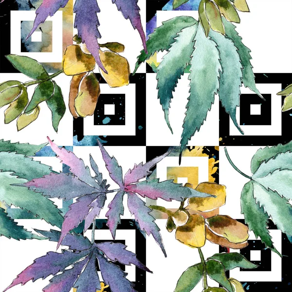 Aquarela Folhas Cannabis Verde Folha Planta Botânica Jardim Folhagem Floral — Fotografia de Stock