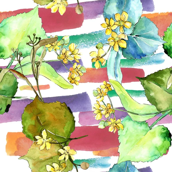 水彩リンデン グリーンの葉 葉植物植物園花葉 シームレスな背景パターン 壁紙印刷手触りの生地 テクスチャ ラッパー パターン Aquarelle — ストック写真
