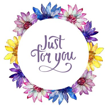 Sulu boya renkli güller çiçek. Botanik çiçek. Çerçeve kenarlığı süsleme Meydanı. Arka plan, doku, sarıcı desen, çerçeve veya kenarlık için Aquarelle kır çiçeği.