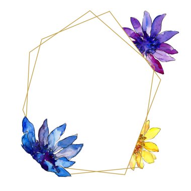 Sulu boya renkli güller çiçek. Botanik çiçek. Çerçeve kenarlığı süsleme Meydanı. Arka plan, doku, sarıcı desen, çerçeve veya kenarlık için Aquarelle kır çiçeği.