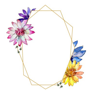 Sulu boya renkli güller çiçek. Botanik çiçek. Çerçeve kenarlığı süsleme Meydanı. Arka plan, doku, sarıcı desen, çerçeve veya kenarlık için Aquarelle kır çiçeği.