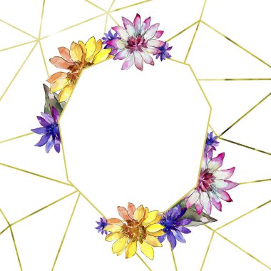 Sulu boya renkli güller çiçek. Botanik çiçek. Çerçeve kenarlığı süsleme Meydanı. Arka plan, doku, sarıcı desen, çerçeve veya kenarlık için Aquarelle kır çiçeği.