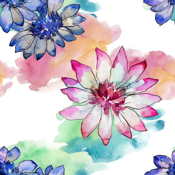 Akvarell Färgstarka Afrikanska Daisy Blomman Blommig Botaniska Blomma Sömlös Bakgrundsmönster — Stockfoto