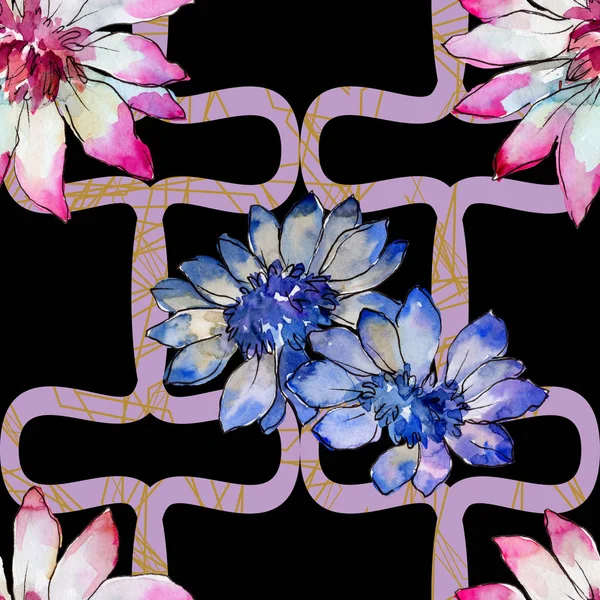 Akwarela Kolorowe Gerbery Kwiat Botaniczny Kwiat Kwiatowy Bezszwowe Tło Wzór — Zdjęcie stockowe