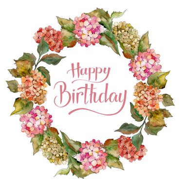 Suluboya kırmızı ve sarı gortenzia çiçek. Botanik çiçek. Çerçeve kenarlığı süsleme Meydanı. Arka plan, doku, sarıcı desen, çerçeve veya kenarlık için Aquarelle kır çiçeği.