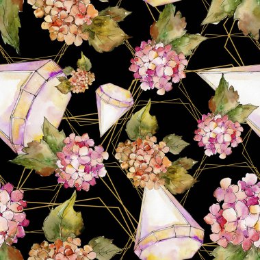 Suluboya kırmızı ve sarı gortenzia çiçek. Sorunsuz arka plan deseni. Kumaş duvar kağıdı yazdırma doku. Arka plan, doku, sarıcı desen, çerçeve veya kenarlık için Aquarelle kır çiçeği.