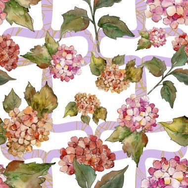 Suluboya kırmızı ve sarı gortenzia çiçek. Sorunsuz arka plan deseni. Kumaş duvar kağıdı yazdırma doku. Arka plan, doku, sarıcı desen, çerçeve veya kenarlık için Aquarelle kır çiçeği.