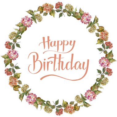 Suluboya kırmızı ve sarı gortenzia çiçek. Botanik çiçek. Çerçeve kenarlığı süsleme Meydanı. Arka plan, doku, sarıcı desen, çerçeve veya kenarlık için Aquarelle kır çiçeği.