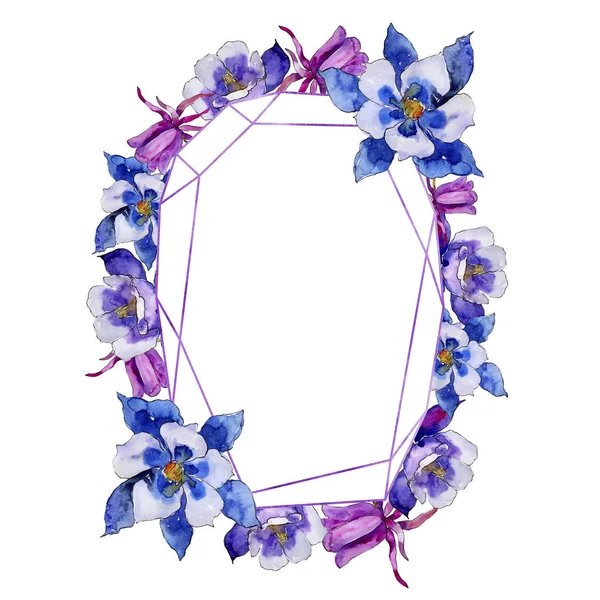 Květinový Akvarel Blue Aquilegia Květinové Botanické Květin Frame Hranice Ozdoba — Stock fotografie
