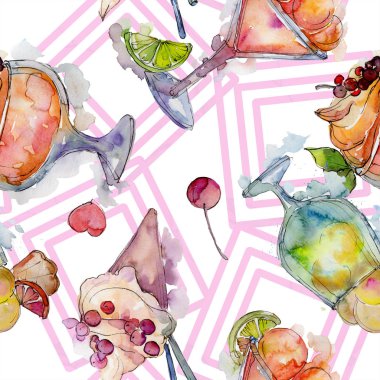 Bir cam tatlı yaz gıda dondurma. Sorunsuz arka plan deseni. Kumaş duvar kağıdı yazdırma doku. Lezzet şeker toplama: çilek, krem, koni, soğuk süt snack. 