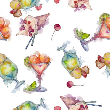 Bir cam tatlı yaz gıda dondurma. Sorunsuz arka plan deseni. Kumaş duvar kağıdı yazdırma doku. Lezzet şeker toplama: çilek, krem, koni, soğuk süt snack. 