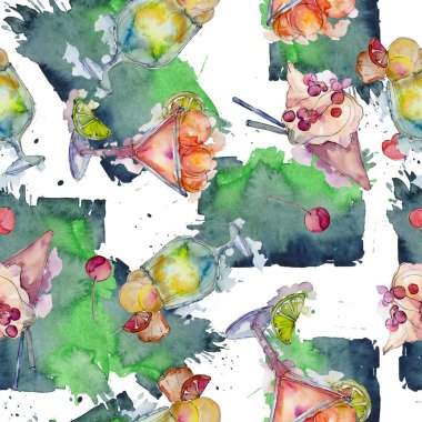 Bir cam tatlı yaz gıda dondurma. Sorunsuz arka plan deseni. Kumaş duvar kağıdı yazdırma doku. Lezzet şeker toplama: çilek, krem, koni, soğuk süt snack. 