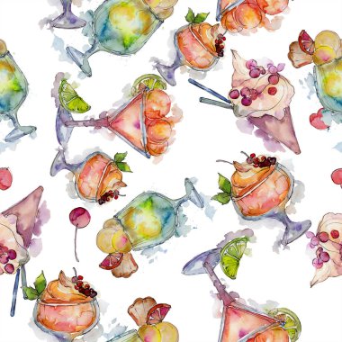 Bir cam tatlı yaz gıda dondurma. Sorunsuz arka plan deseni. Kumaş duvar kağıdı yazdırma doku. Lezzet şeker toplama: çilek, krem, koni, soğuk süt snack. 