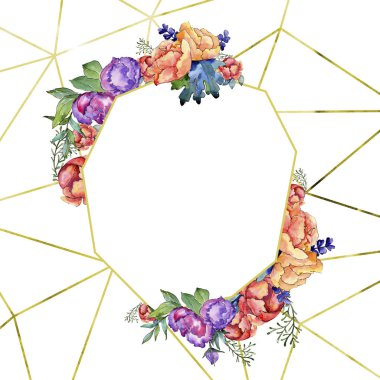 Sulu boya renkli buket çiçek. Botanik çiçek. Çerçeve kenarlığı süsleme Meydanı. Arka plan, doku, sarıcı desen, çerçeve veya kenarlık için Aquarelle kır çiçeği.