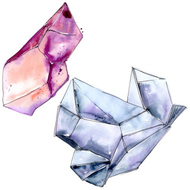 Renkli elmas taş takı mineral. İzole illüstrasyon öğesi. Geometrik kuvars çokgen kristal taş mozaik şekil Ametist mücevher.