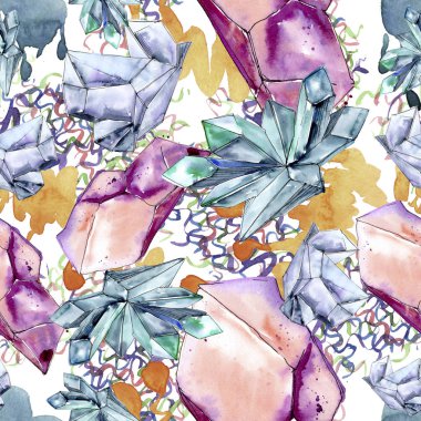 Renkli elmas taş takı mineral. Sorunsuz arka plan deseni. Kumaş duvar kağıdı yazdırma doku. Geometrik kuvars çokgen kristal taş mozaik şekil Ametist mücevher.