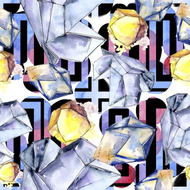 Renkli elmas taş takı mineral. Sorunsuz arka plan deseni. Kumaş duvar kağıdı yazdırma doku. Geometrik kuvars çokgen kristal taş mozaik şekil Ametist mücevher.