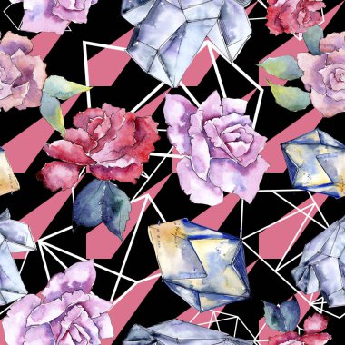 Renkli elmas taş takı mineral. Sorunsuz arka plan deseni. Kumaş duvar kağıdı yazdırma doku. Geometrik kuvars çokgen kristal taş mozaik şekil Ametist mücevher.