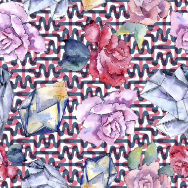 Renkli elmas taş takı mineral. Sorunsuz arka plan deseni. Kumaş duvar kağıdı yazdırma doku. Geometrik kuvars çokgen kristal taş mozaik şekil Ametist mücevher.