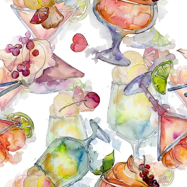 Ice Cream Glass Sweet Summer Food Seamless Background Pattern Fabric — Stock Photo, Image