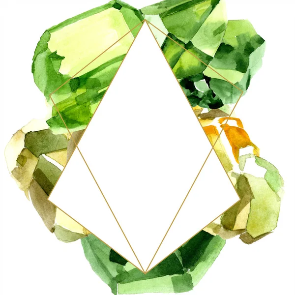 Yeşil Elmas Taş Takı Mineral Çerçeve Kenarlığı Süsleme Meydanı Geometrik — Stok fotoğraf