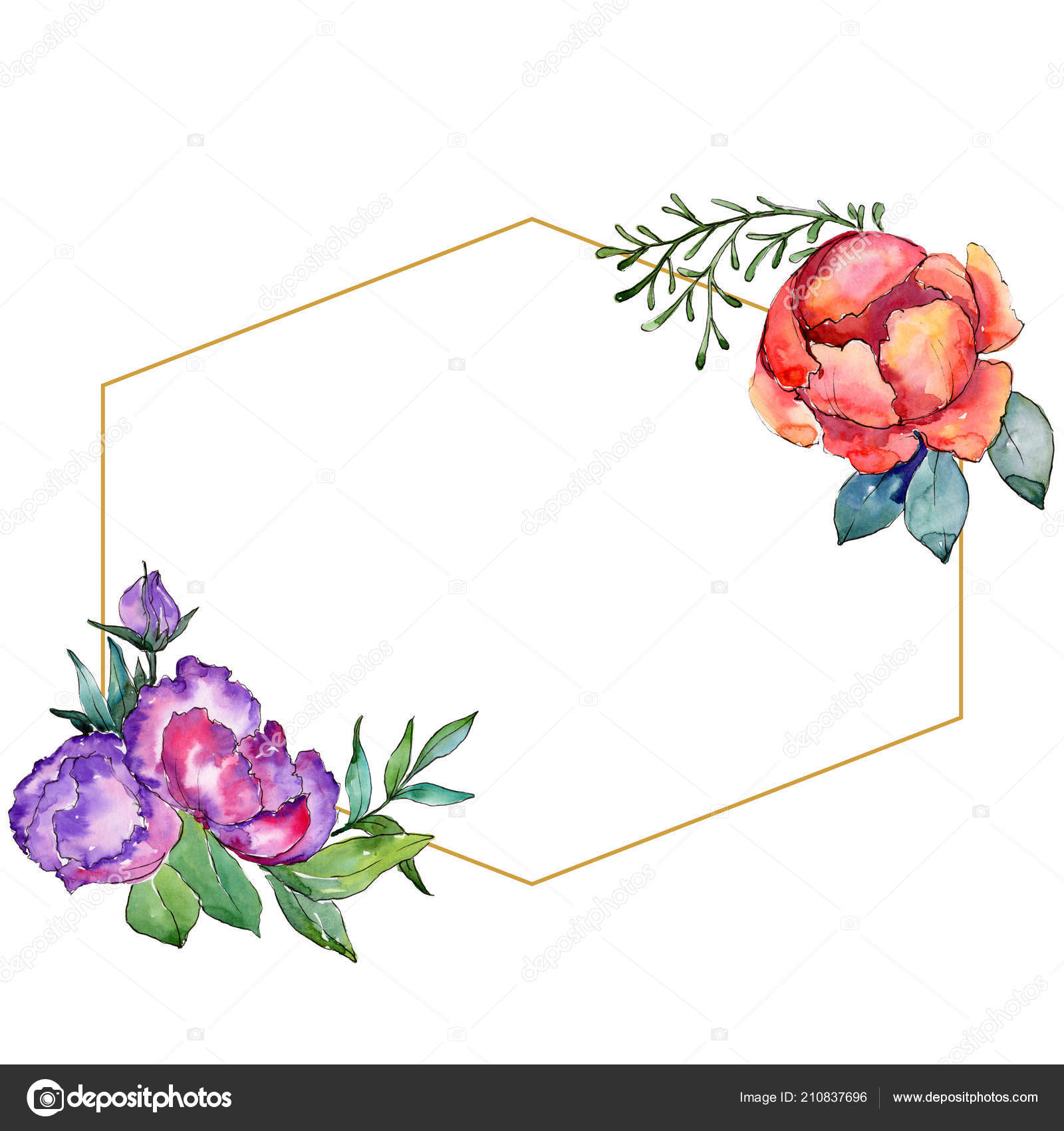 水彩のカラフルなブーケの花 花植物の花 フレーム枠飾りスクエア テクスチャ ラッパー パターン フレームや境界線の Aquarelle ワイルドフラワー ストック写真 C Mystocks